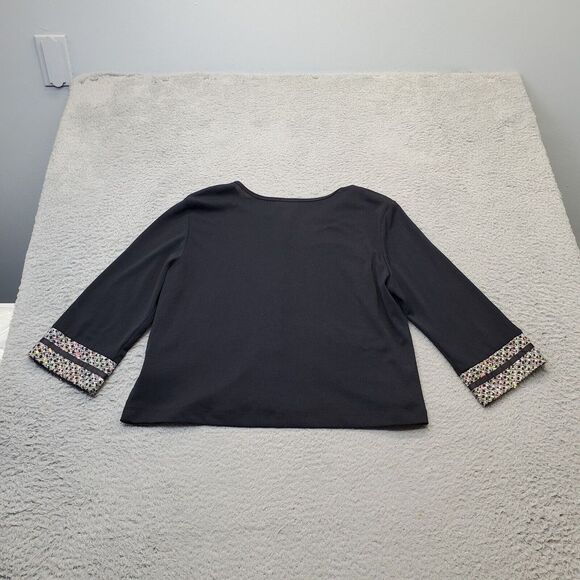 Rabbit Blouse Top Women's 12 Black Lace Trim Long Sleeve Round Neck Button Front - Picture 2 of 5